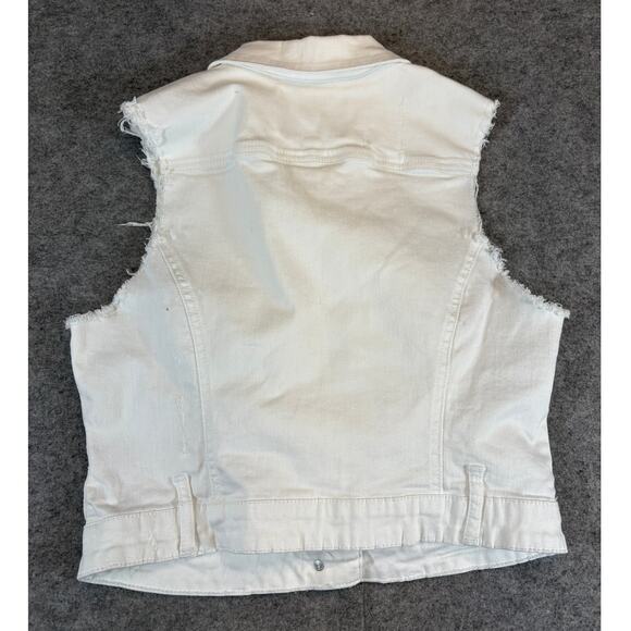 Guess Jean Vest Jacket Womens Large White Denim Button Front Frayed Streetwear - Picture 2 of 7